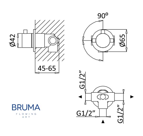 BRUMA LUSITANO INVERSOR BAÑO-DUCHA EMPOTRADO 2 VIAS - Imagen 3