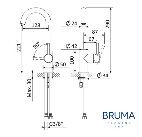 BRUMA LUSITANO MONOMANDO LAVABO CAÑO ALTO - Imagen 3