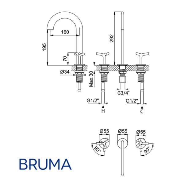 BRUMA GENESI BATERIA AMERCANA LAVABO - Imagen 2