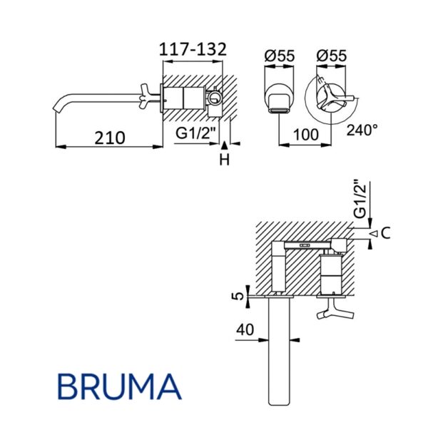 BRUMA GENESI MEZCLADOR LAVABO MURAL - Imagen 2
