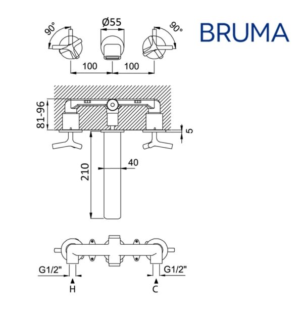 BRUMA GENESI BATERIA LAVABO MURAL - Imagen 2