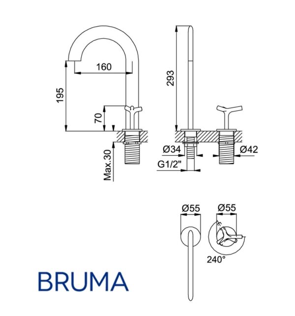 BRUMA GENESI MEZCLADOR LAVABO MANDO LATERAL - Imagen 2