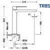 TRES GRIFERIA LOFT MONOMANDO LAVABO NEGRO MATE - Imagen 2