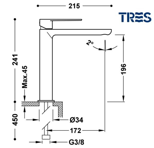 TRES GRIFERIA LOFT MONOMANDO LAVABO NEGRO MATE - Imagen 2