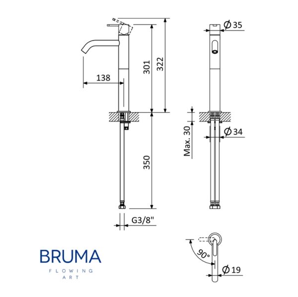 BRUMA LEAF3 MONOMANDO ALTO PARA LAVABO - Imagen 2
