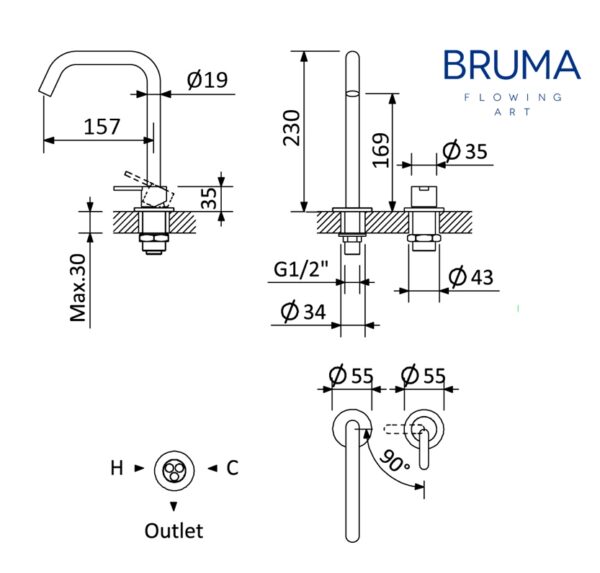 BRUMA LEAF2 MONOMANDO LAVABO CON MANDO SEPARADO - Imagen 2