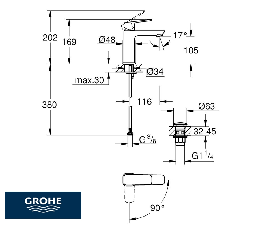 GROHE CUBEO MONOMANDO LAVABO NEGRO MATE - Imagen 4