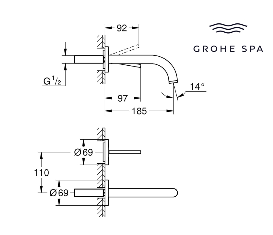 GROHE SPA ATRIO MONOMANDO LAVABO MURAL - Imagen 2