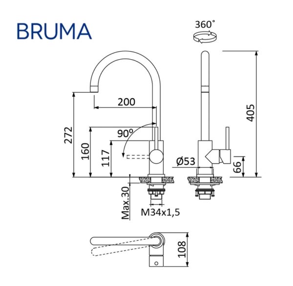 BRUMA MONOMANDO COCINA ACERO INOXIDABLE - Imagen 2
