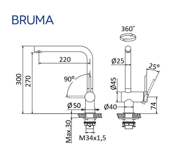 BRUMA MONOMANDO COCINA ACERO INOXIDABLE - Imagen 2