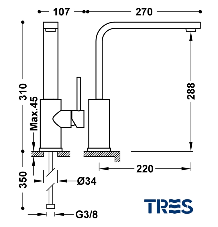 TRES MONOMANDO COCINA CROMO - Imagen 2